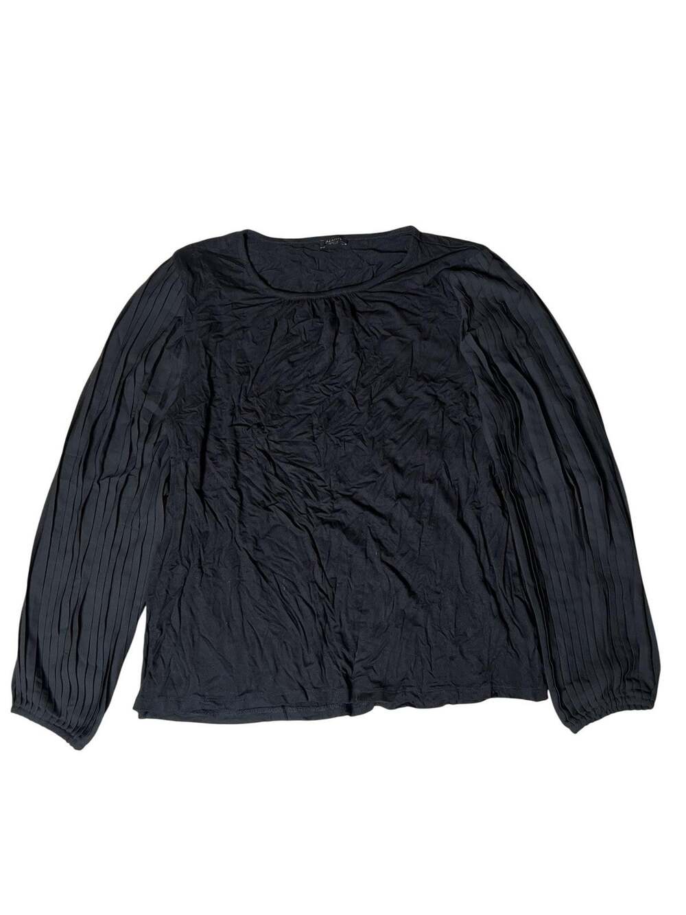 Talbots Blouse Womens XL Black Scoop Neck Jersey Pleated Long Sleeve Relaxed